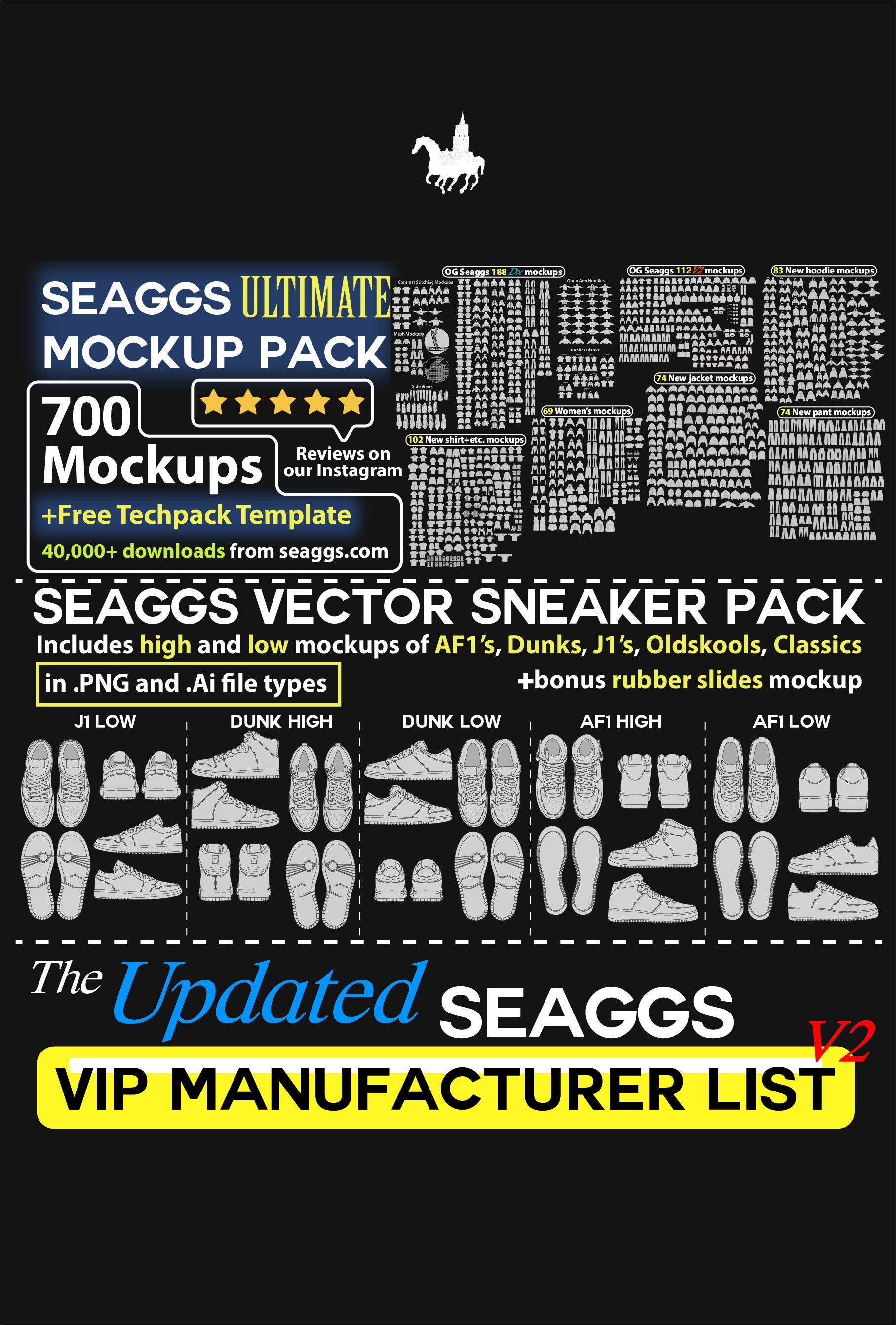 Seaggs Super Bundle (ULTIMATE Mockup Pack + Sneaker Mockups + VIP Manufacturer List)