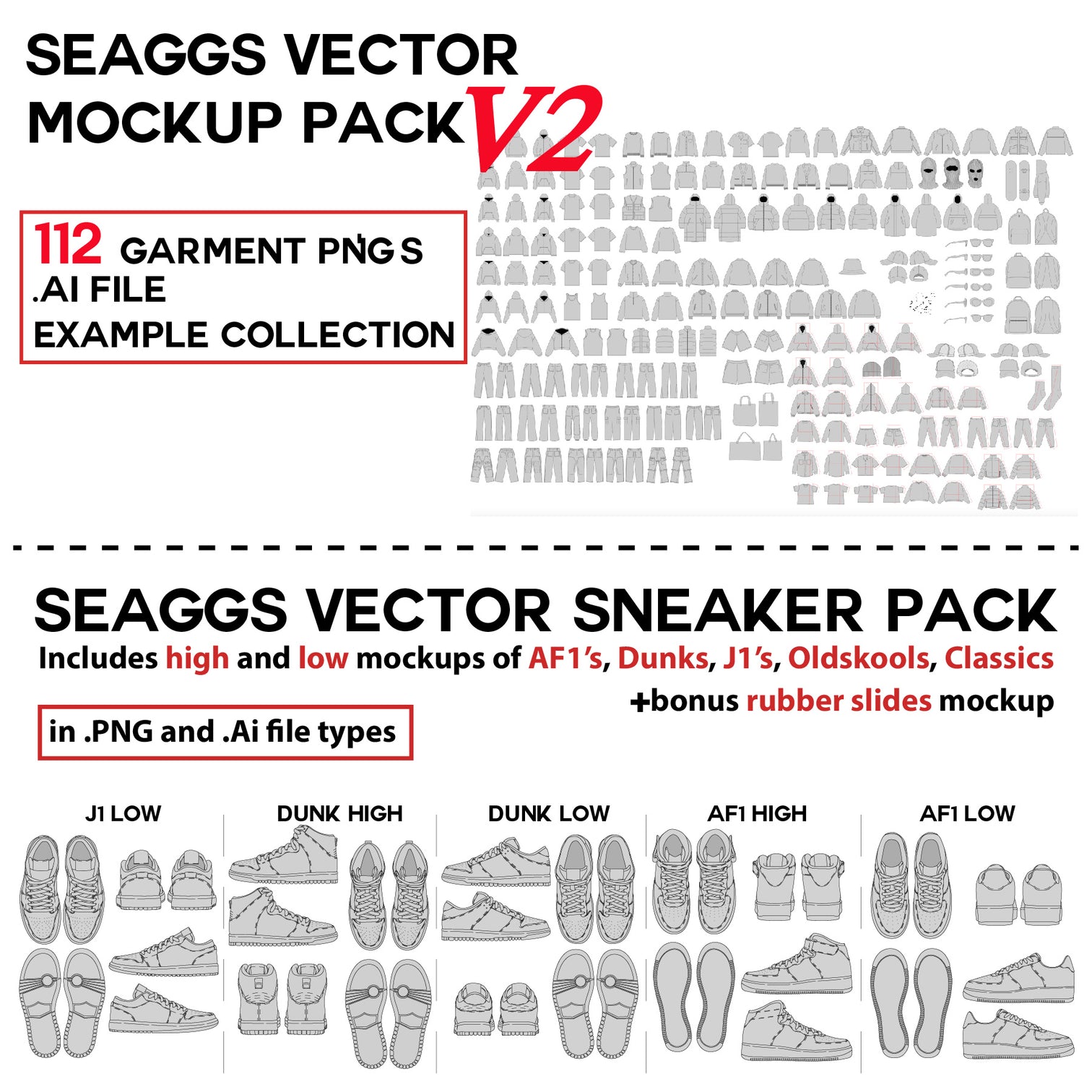 Seaggs Vector Mockup Pack V2 + Sneaker Mockup Pack Bundle